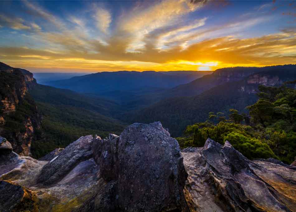 Beautiful sunset in Blue mountains national park, Australia