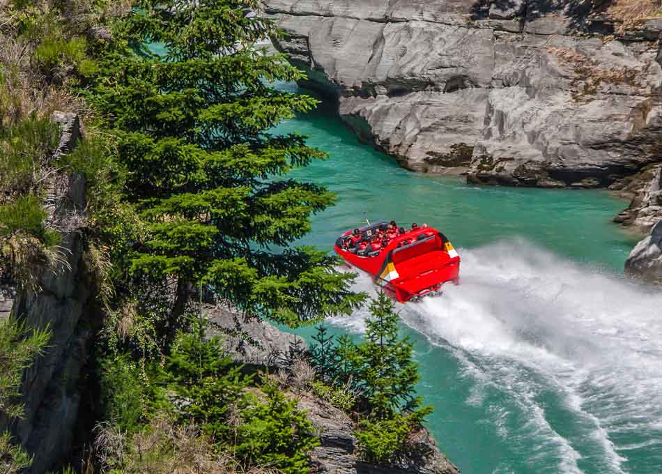 Jet boating at Dart River in New Zealand